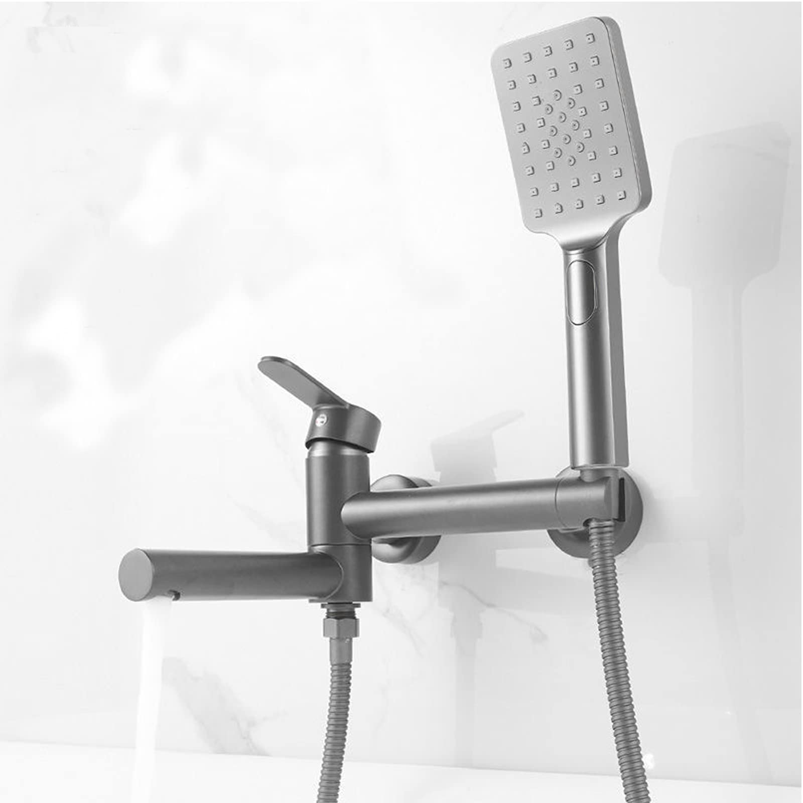 CWCQGH Bathtub Faucet Set, Wall Mounted Tub Shower Faucet Set, Gun Grey Bath Tub Faucet Set,Brass Single Handle Tub Filler,Bathroom Faucets Set,Include 360° Rotation Tub Spout,Shower Head