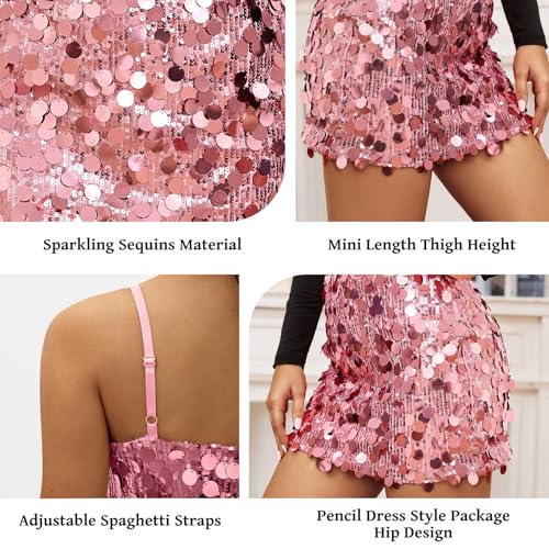 Image of Waist Wow Sequin Dress for Women Spaghetti Strap Sexy Dresses Glitter Sparkly Mini Dress