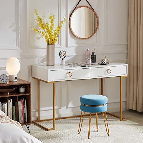 Soohow Velvet Vanity Chair For Makeup Room, Upholstered Foot Stool Vanity Stool, 360° Swivel Round Ottoman Foot Rest Makeup Chair, Vanity Bench Foot Stools Ottoman With Metal Legs For Living Room #TOP1