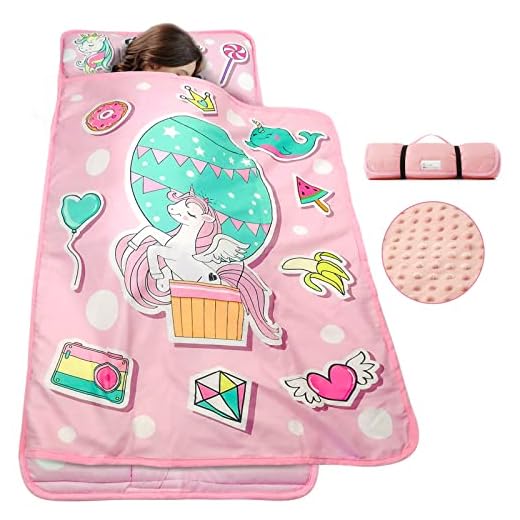 TANOSHII® Toddler Nap Mat with Pillow and Blanket, Portable Kids Sleeping Mats for Daycare, Preschool, 21" x 53", Lightweight and Soft Sleeping Bags for Kids (Unicorn, 21" x 53")