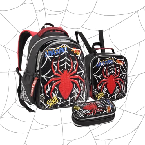 Kit Mochila Infantil Masculino Escolar de Costas Lancheira Mais Estojo (Preto)