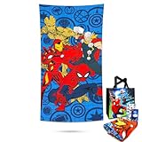 Marvel Avengers Towel Set for Kids - Bundle with 27x54 Avengers Microfiber Towel, Tote Bag, Stickers and More (Avengers Pool and Bathroom Set)