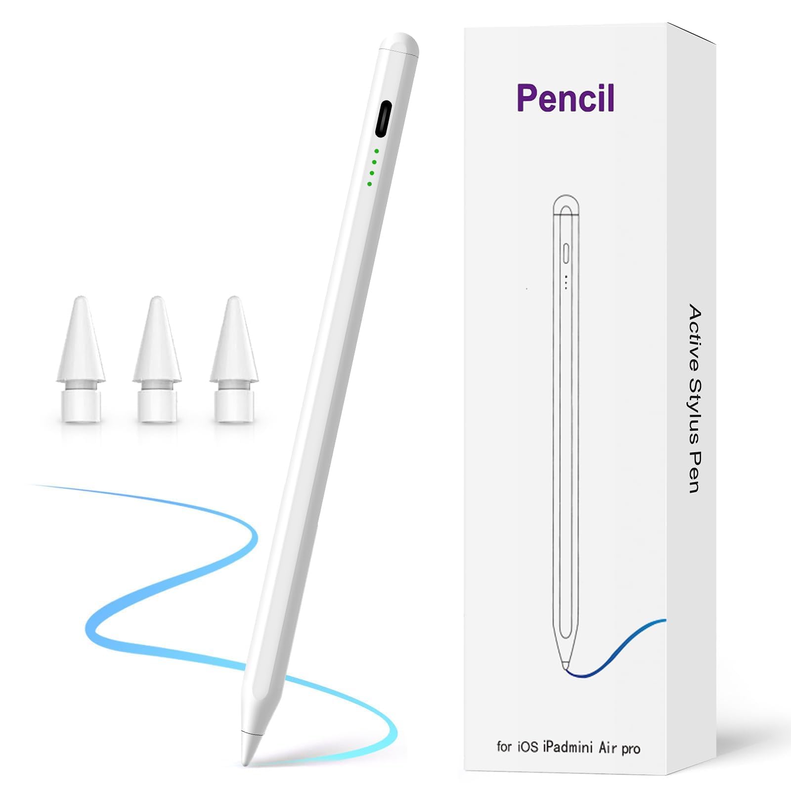 MuGaoDee タッチペン iPad用 ペンシル 2018年～2025年iPad対応 アップルペンシル代用ペン【傾き感知・磁気吸着・パームリジェクション】20分急速充電 2018年～2026年 超高精度 1.5mm極細 高感度 スタイラスペン ペンシル タッチペン 2018年以降iPad/Pro/Air/mini対応 交換ペン先3個入り (ホワイト)