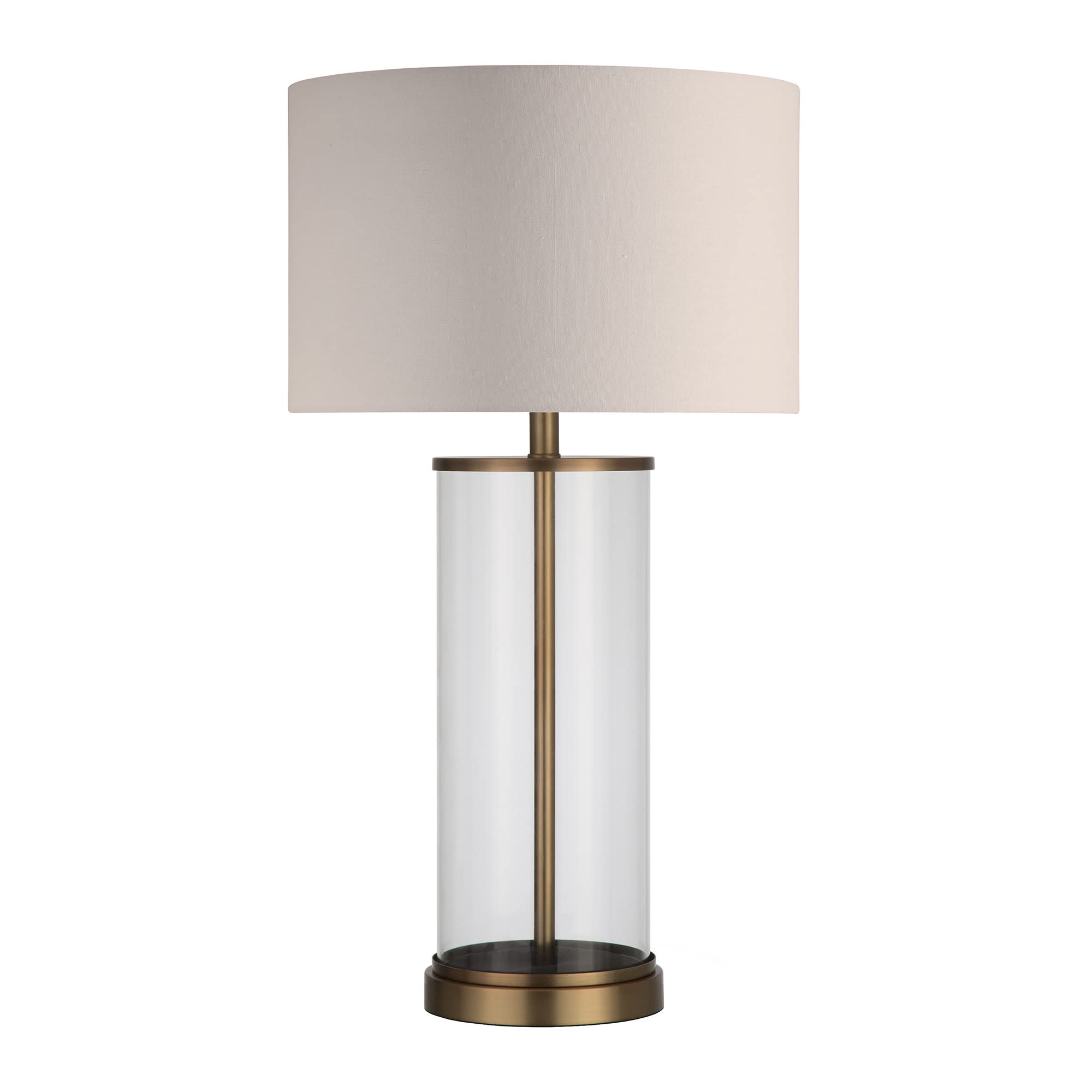 Rowan 28" Tall Table Lamp with Fabric Shade in Antique Brass/White