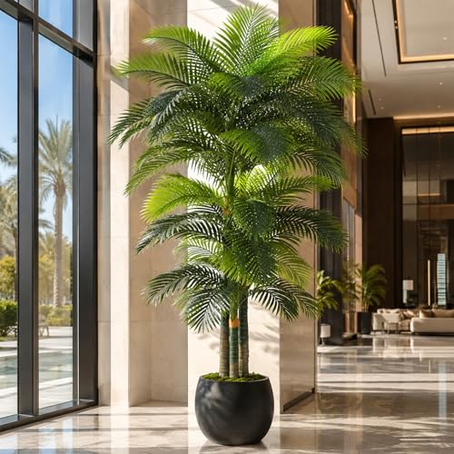 Image of 10ft Tall Triple Golden Cane Palm Artificial Tree Large Tropical Palm Tree UV Resistant Fake Plant in Pot for Indoor Outdoor Big House Living Room Outside Patio Office Home Decor 1Pack