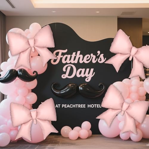Image of 4Pcs Giant Bow Balloons, 97.5cm /38in Big Elegant Coquette Theme Balloons for Birthday Wedding Engagement & Party Large Decorations Bridal & Bachelorette Supplies (Pink)