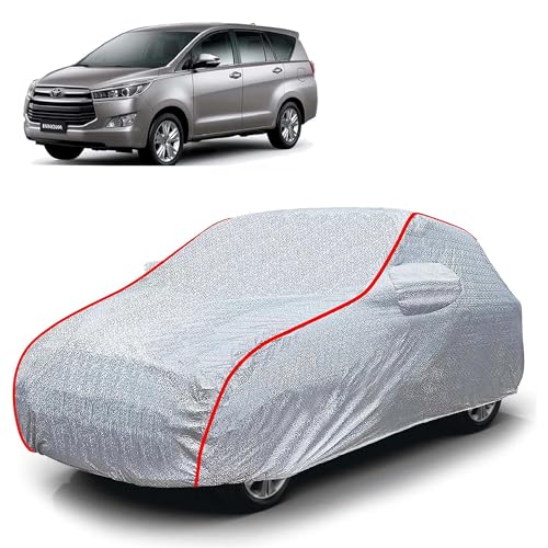 Image of Sulfar 100% Waterproof Car Body Cover Compatible with Mirror for Toyota Innova (Triple Stitched, Full Bottom Elastic, Magic Silver with Red Piping)