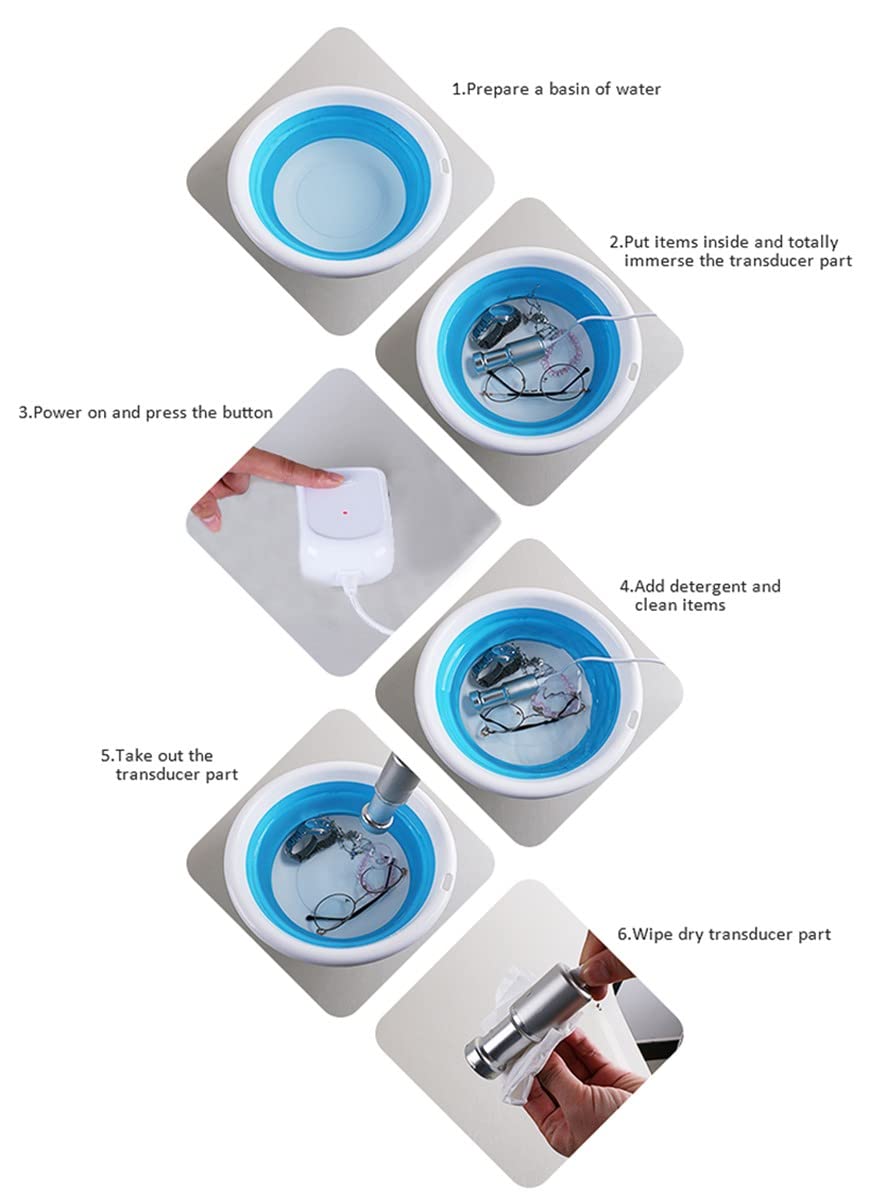 Mini máquina de Limpieza ultrasónica Sumergible Profesional Limpiador ultrasónico de Joyas para el hogar para Limpiar Frutas, Verduras, dentaduras postizas, Platos, Ropa, Vasos