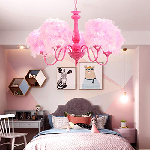 Lustre chambre fille plume rose réglable hauteur 65cm E14