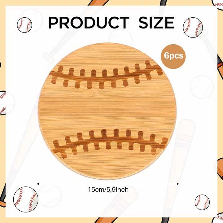Set de 6 tablas de cortar de bambú forma béisbol 6 pulg miniatura 2