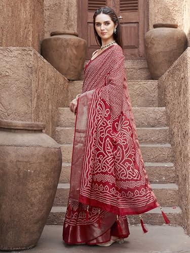 Image of Womanista Women's Ready to wear red colored cotton blend saree with woven border(TI6901 Red Onesize)