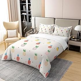 Pineapple Cotton Duvet Cover Set Twin Size Kids Tropical Fruit Print Comforter for Boys Girls Teens Fresh Pineapple Pattern Cotton Duvet Cover Set Breathable Cartoon Duvet Set Colorful Quilt Set