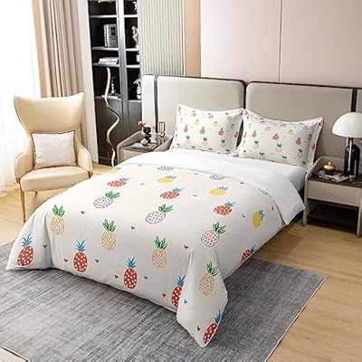 Pineapple Cotton Duvet Cover Set Twin Size Kids Tropical Fruit Print Comforter for Boys Girls Teens Fresh Pineapple Pattern Cotton Duvet Cover Set Breathable Cartoon Duvet Set Colorful Quilt Set