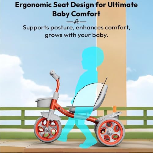 Image of StarAndDaisy Kids Cycle for 2-5 Years Boy & Girl /Tricycle with EVA Wheels, Bell & Basket /Baby Trike Cycle 30 Kg Capacity, 3-Point Safety Belt (Orange)