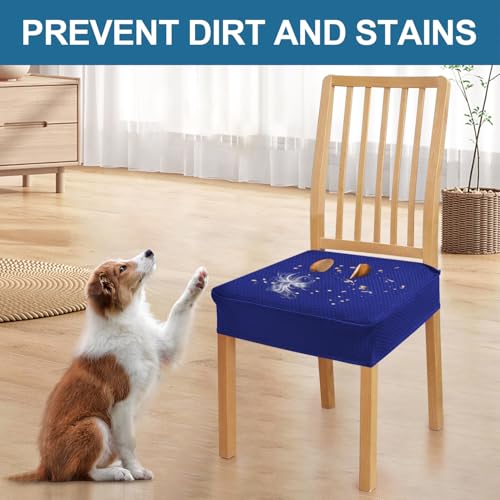 Image of Smiry Waterproof Seat Covers for Dining Room Chairs, No Rear Covers | Stretch Jacquard Removable Washable Chair Seat Slipcovers Protector, Set of 2, Royal Blue