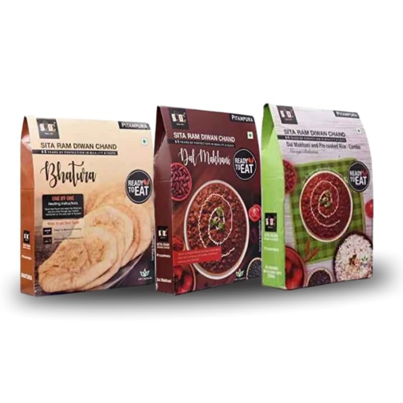 Sita Ram Diwan Chand Ready to Eat Bhatura | Dal Makhani | Dal Makhani And Pre-Cooked Rice 300 Gram Each| No Preservatives | No Artificial Flavors | 100% Natural Ingredients | Tasty Snacks - Pack of 3