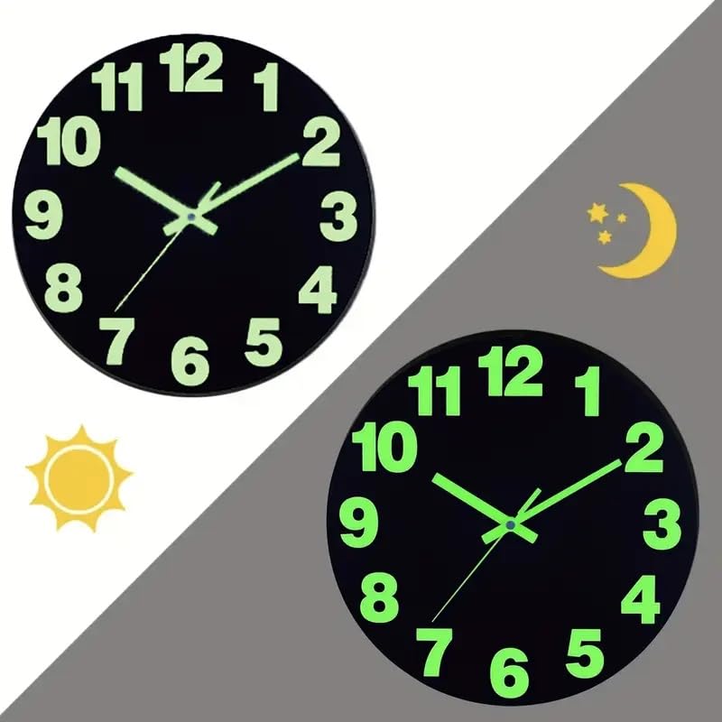 12 Neon Green Numbers Black Clock