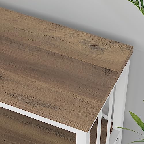 Lvb Farmhouse Entryway Table, Wood Metal Tv Console Table, Long Rustic Sofa Table, Modern Accent Hallway Table With Storage Shelves, Industrial Entry Foyer Table For Front, White And Rustic Oak, 55 In #TOP3