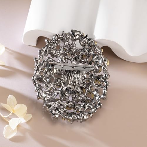 Image of SELOVO Big Large Rhinestone Oval Glitter Brooch Pin Jewelry Accessory Gold Tone