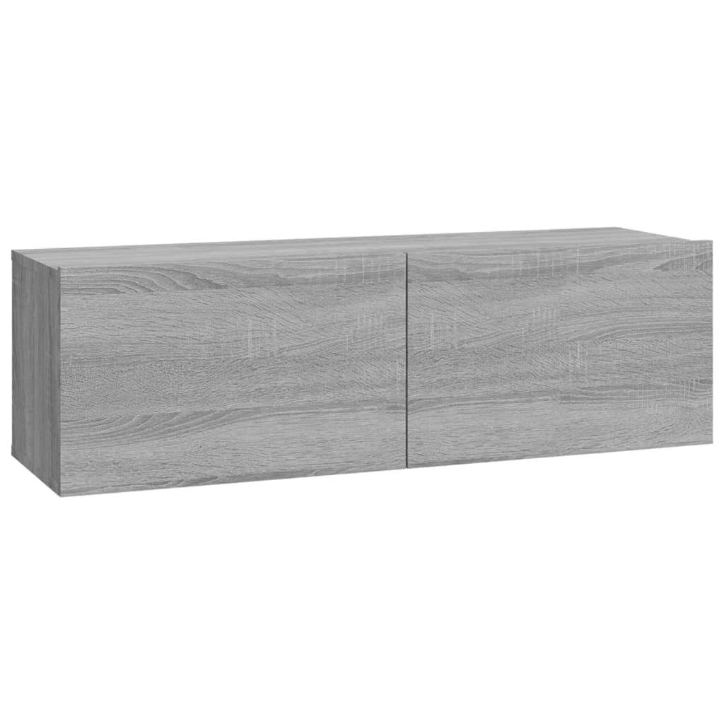 7-TLG. TV-Schrank-Set, Grau Sonoma, Holzwerkstoff, Wandmontage, Modernes Media Center für Wohnzimmer, Schlafzimmer, Viel Stauraum