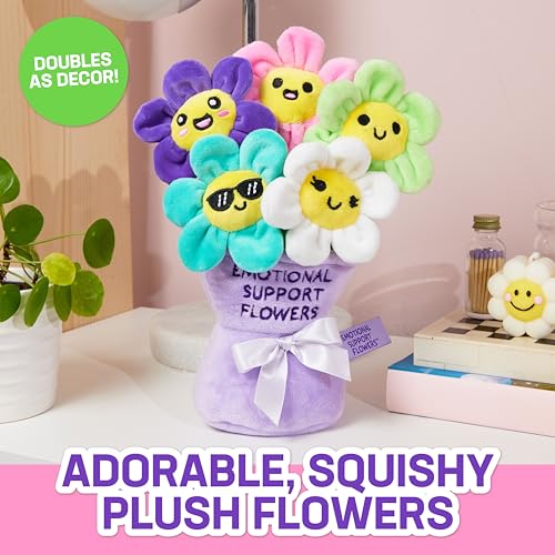 Image of WHAT DO YOU MEME? Emotional Support Flowers by Relatable, Cuddly Stuffed Animals and Plushies Set, Includes 5 Flower Plush Toys with Carrying Basket, Cute Stuff & Graduation Gift Ideas