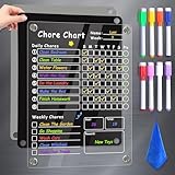 Acrylic Magnetic Chore Chart for Kids, Chore Board, Dry Erase Chore Chart, 12'x9.5' Transparent Erasable Reward Chart for Teens and Adults Chore Checklist with 6 Markers and Towel