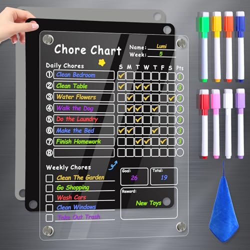 Acrylic Magnetic Chore Chart for Kids, Chore Board, Dry...
