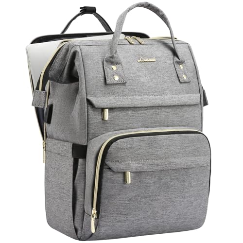 Image of LOVEVOOK Laptop Backpack for Women, 15.6 Inch Travel Backpack with Laptop Compartment, Water Resistant Work Backpack for Teacher Nurse Doctor, Anti-theft Computer Bag with Charger, Grey