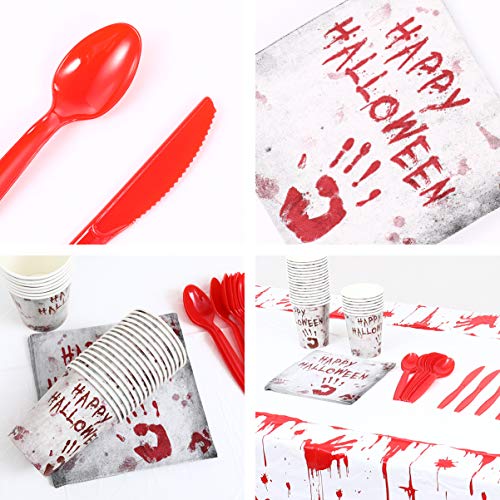 NUOBESTY Conjunto de artigos de festa de Halloween para festa com estampa de mão sangrenta, copos de