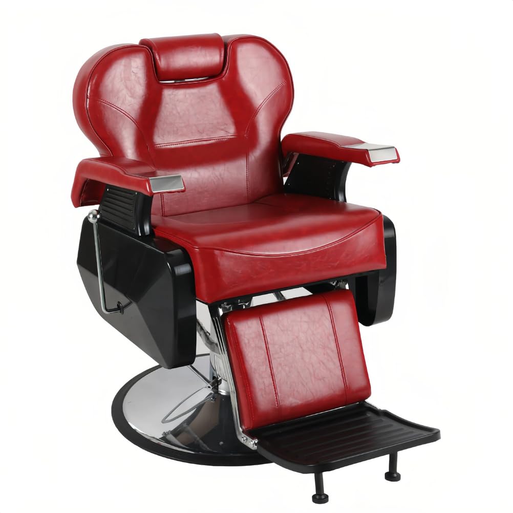 OZBMA Professional Hydraulic Salon Chair with 360° Rotation and Reclining Function for Barbershop Styling (Burgundy)