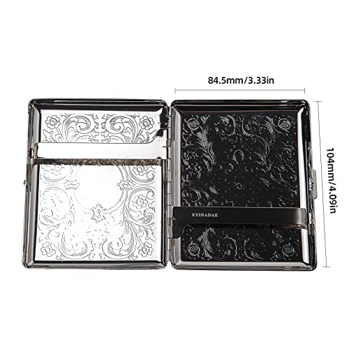 Image of Metal Cigarette Case - Women and Men, Portable Double Sided Spring Clip Cigarette Case, Holds 20 Regular Size Cigarettes, Fits 100mm Cigarettes (Pattern Silver)