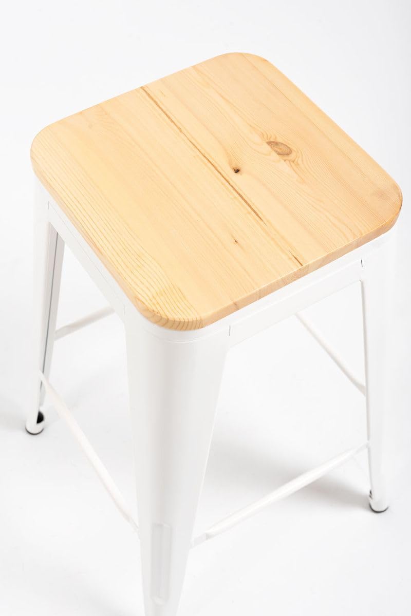 Regalos Miguel - Pack 2 Taburetes Torix Bajos Madera Natural 67 cm - Blanco