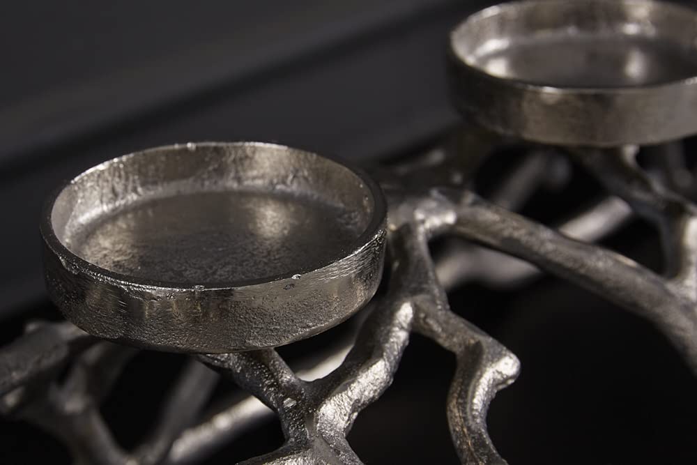 Eleganter Kerzenhalter Abstract 60cm Silber für 4 Kerzen Kerzenständer Adventskranz aus Aluminium Tischkranz für Stumpenkerzen