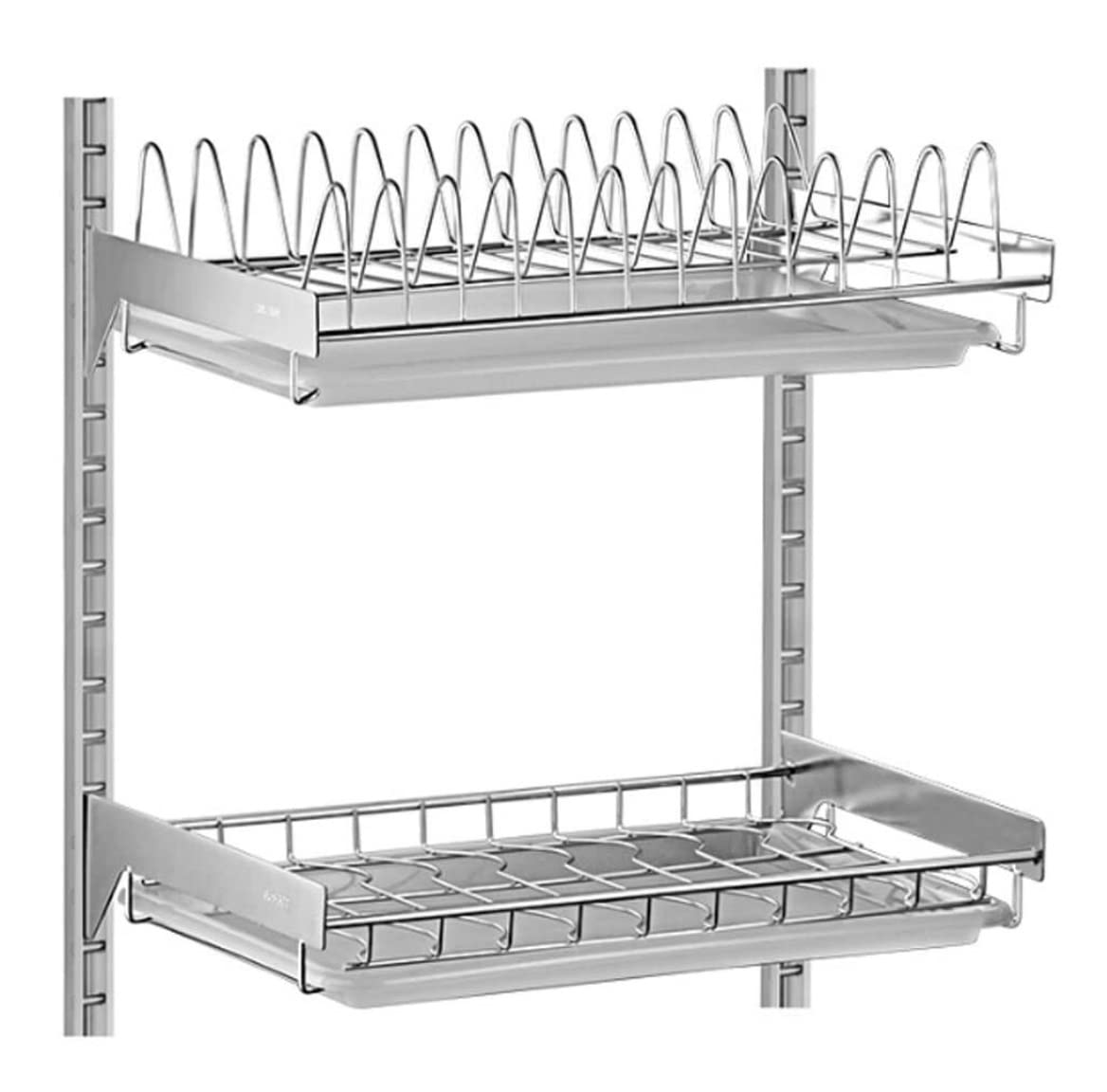 Dish Drainer Rack - Stainless Steel Wall Mounted Drying Rack Organizer for Plates, Bowls, and Utensils - 2-Tier Kitchen Storage Shelf
