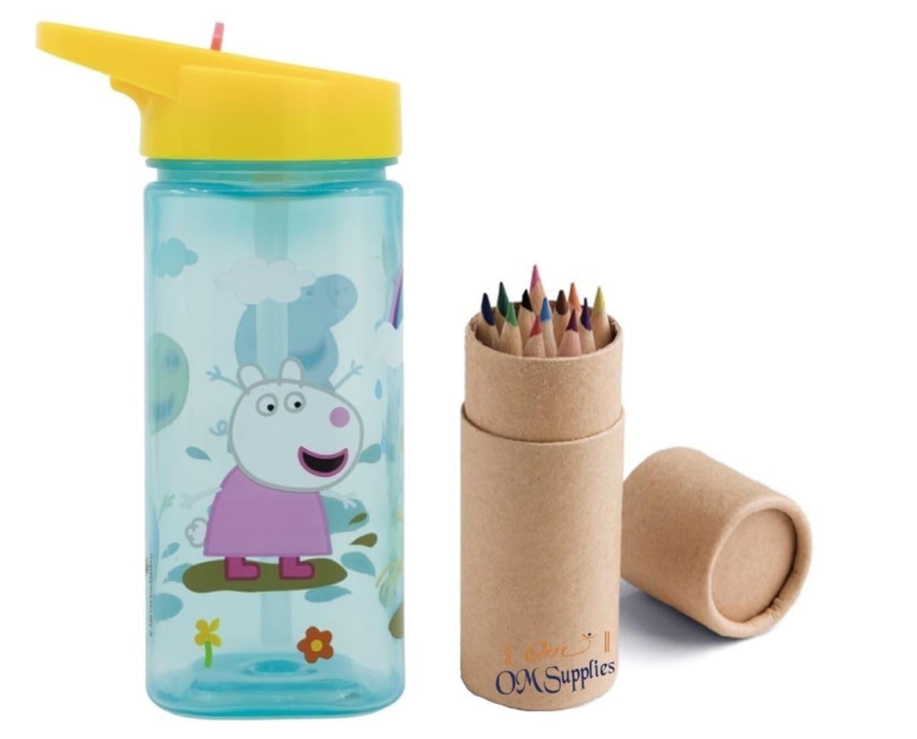 OM SUPPLIES Peppa Reusable Square Water Bottle Drink Bottle with built-in handle for Easy Carry School Lunch Kids Childrens 510ml BPA free Plastic (Peppa)
