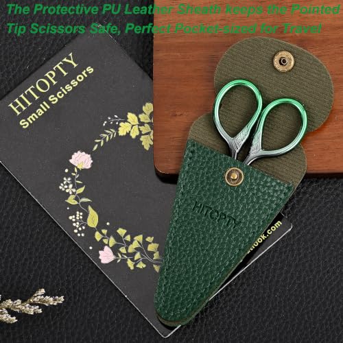 Image of Small Sharp Scissors for Women Men Eyebrow Hair Beauty Grooming | All Purpose Tiny Travel Kit, for Beard, Moustache, Eyelash, Sewing, Embroidery, Detail Thread Paper Cutting with PU Cover