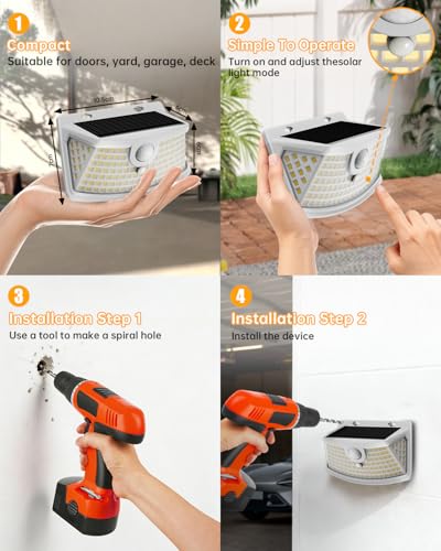 Image of Aootek New Solar Motion Sensor Lights 120 LEDs with Lights Reflector,270 Wide Angle, IP65 Waterproof, Step Lights for Front Door, Yard, Garage, Deck (White, Warm White, 2-Pack)