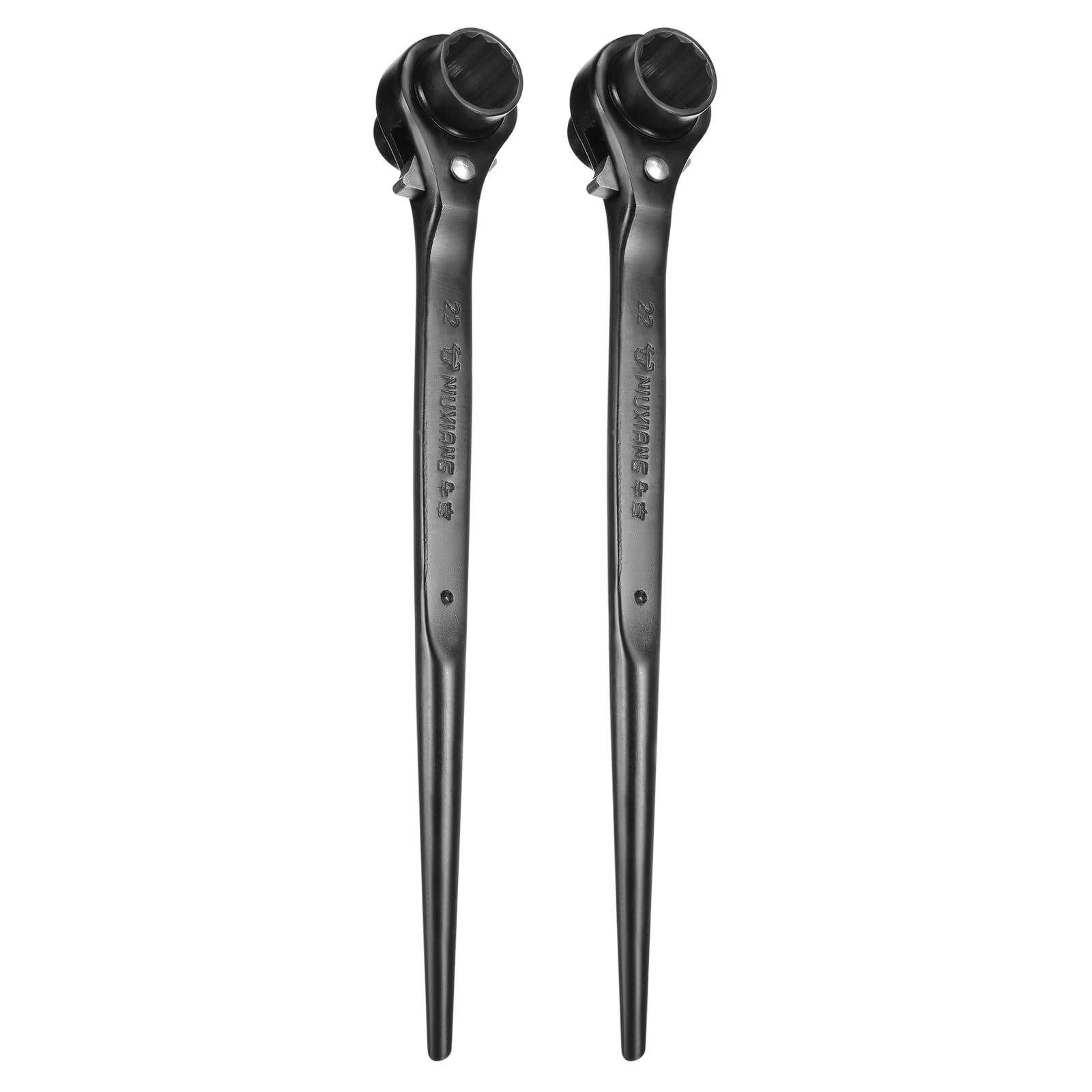 HARFINGTON 2pcs Scaffolding Podger Ratchet Wrench 19mm x 22mm CR-V 12 Point Double Ended Socket Ratcheting Podger Scaffold Spud Spanner Tool for Auto Repair Mechanical Maintenance, Black