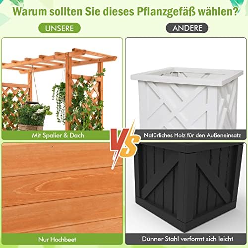 FANTASK Hochbeet mit Rankgitter & hängendem Dach, Pflanzkasten mit Rankhilfe, Blumenkasten für Kletterpflanzen & hängende Körbe 110 x 44 x113.5cm, Orange