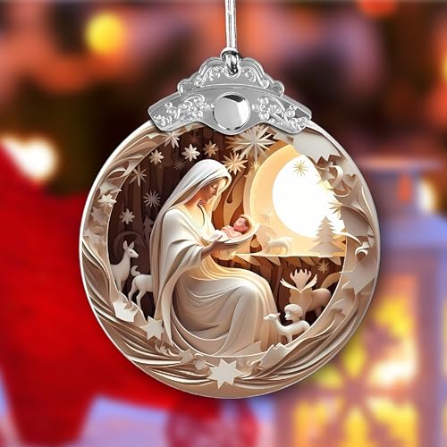 Nativity Set, Nativity Scene Ornaments, White Elephant Gifts, Christian Decor Featuring Holy Mother...