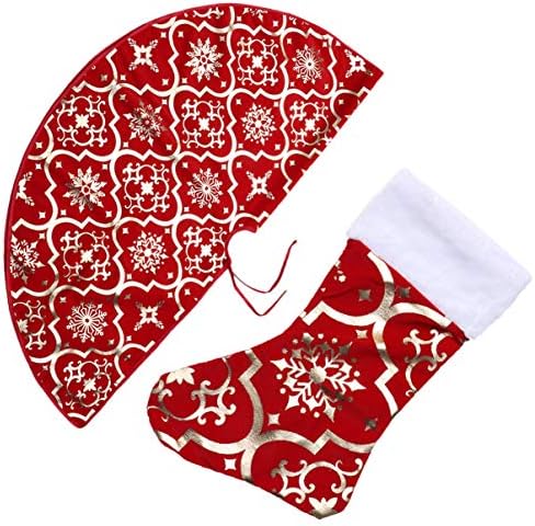 BESPORTBLE Christmas Tree Skirt Apron Mat Decoration Xmas Tree Apron Skirt Base Mat Dress Up Props for Party Home 120cm/47Inch (Red)