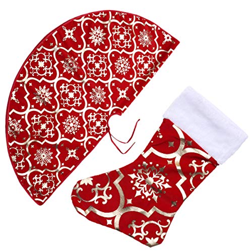 Besportble Christmas Tree Skirt Apron Mat Decoration Xmas Tree Apron Skirt Base Mat Dress Up Props For Party Home 120Cm/47Inch (Red) #TOP20