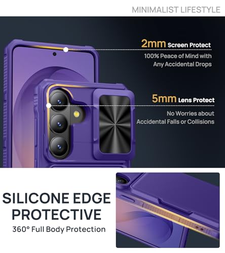 Image of SSLOTSCASE for Samsung Galaxy S26 Case with Card Holder & Camera Cover Stand & Slide Lens Cover & Wallet, Multi-Functional Stylish Men Women Sturdy Shockproof Phone Case Cover for Galaxy S26, Violet