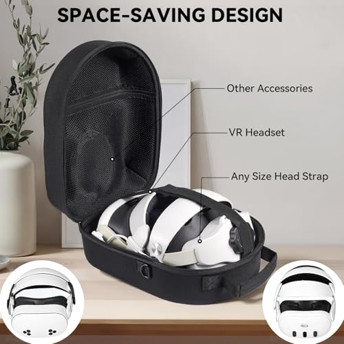 Funda rígida Meta Quest 3 para visores con correa Elite y accesorios VR 2