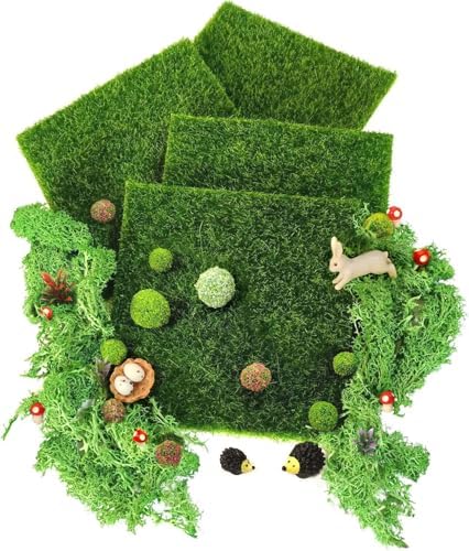 6In X 6In Fairy Arificial Grass, Fake Moss, 36Pcs, Miniature Garden Grass, Plastic Grass Lawn for Miniature Ornament Garden Dollhouse DIY Decoration