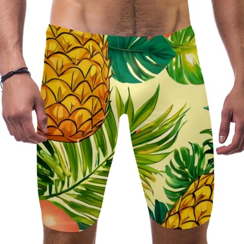 Swimsuit for Men & Boys,Competition Lap Swim Suit, Square Leg Endurance Training,Art Pineapple Design