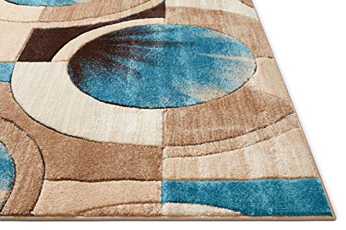 Well Woven Sunburst Blue,Beige Brown Modern Geometric Comfy Casual Hand Carved 2X7 (2' X 7' Runner) Area Rug Easy To Clean Stain Fade Resistant Abstract Contemporary Thick Soft Plush #TOP2