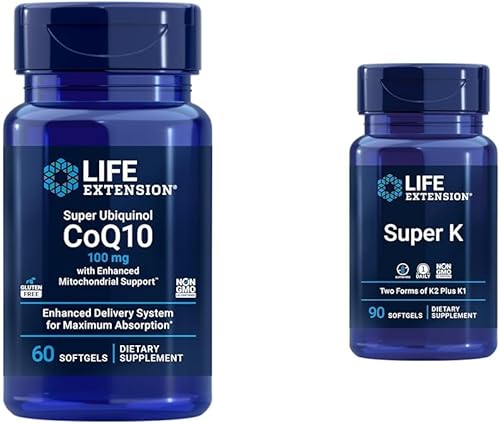 Life Extension Super Ubiquinol CoQ10 con soporte mitocondrial mejorado y Super K, vitamina K1, vitamina K2 mk-7, vitamina K2 mk-4