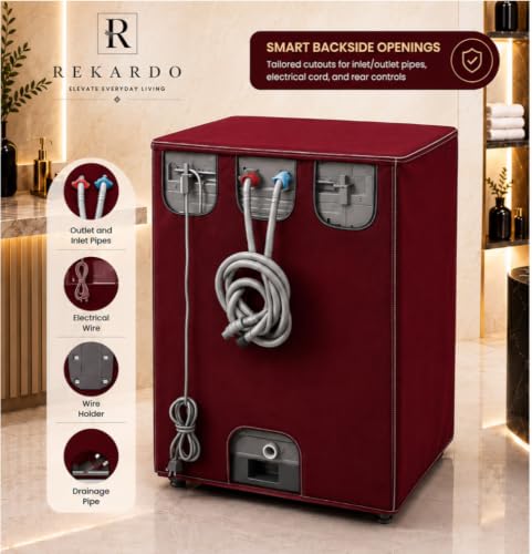 Image of REKARDO Polyvinyl Chloride (Pvc) Waterproof Semi Automatic Washing Machine Cover for (LG - Life Good) 8.5kg, 9kg, 9.5kg Model (Maroon) | Dust Protection | Scratch Resistant | Durable PVC | Moisture Shield | Easy Clean | Reusable | Snug Fit