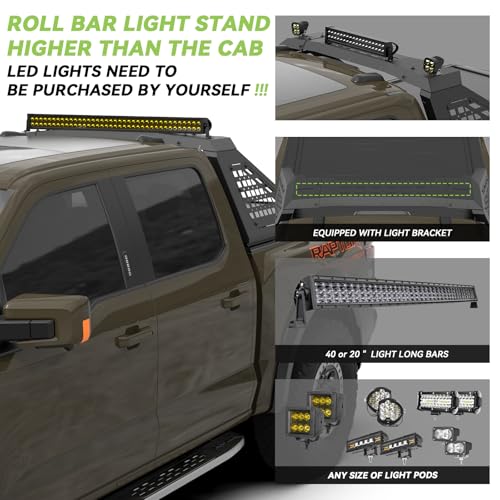 Image of Adjustable Roll Bar Compatible with Retractable Tonneau Covers with Rails | Truck for F150 / F-Series, Ram 1500 Series, Silverado 1500, Gmc Sierra 1500, Tundra,Titan Xd | No Drilling Installation